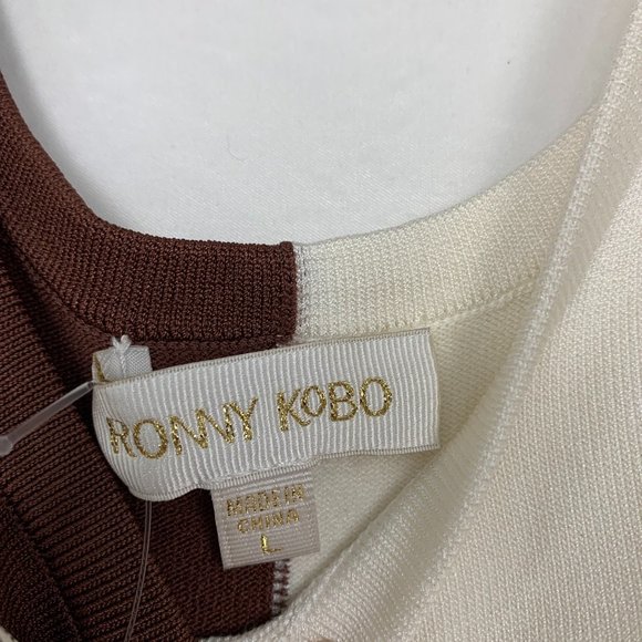 NWT Ronny Kobo Angua Brown White Colorblock Stripe Sleeveless Maxi Dress - Picture 12 of 12